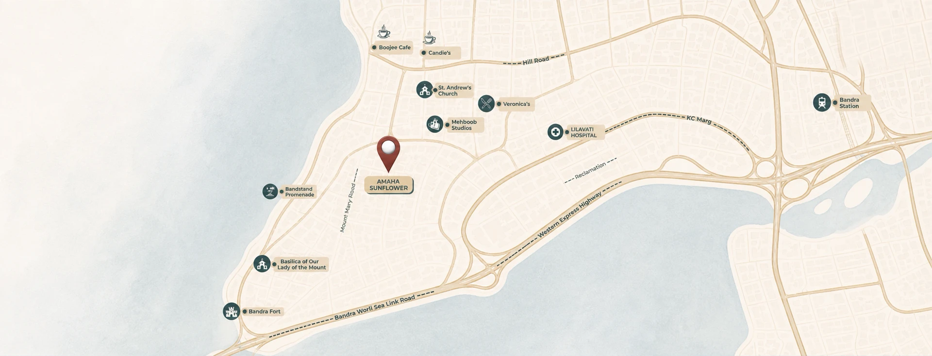 Map showing Amaha Sunflower in Bandra, Mumbai