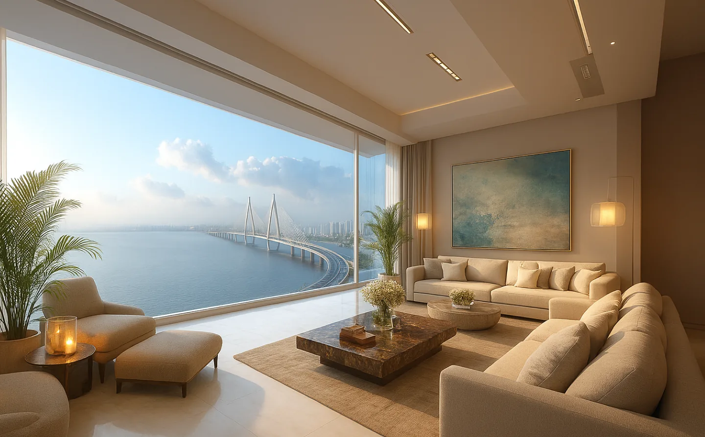 A sea-facing living room inside Amaha Sunflower