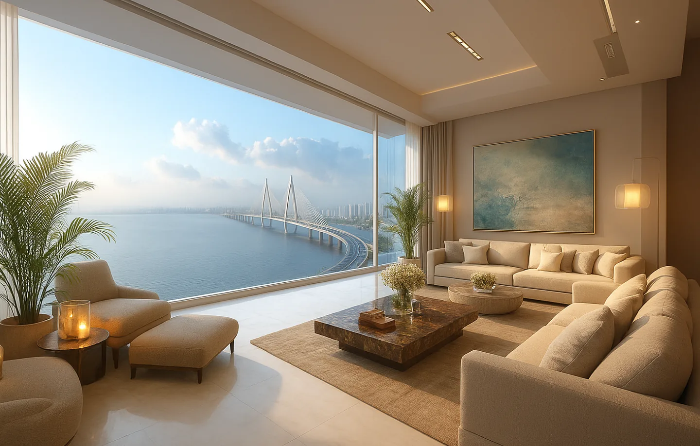 A sea-facing lounge opening onto the balcony